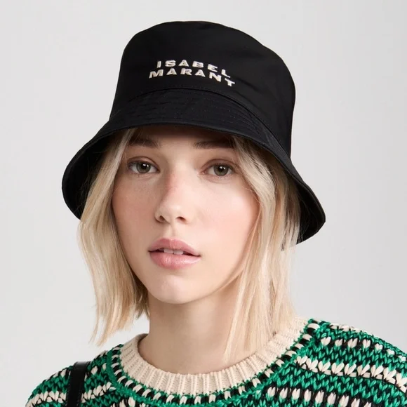 ISABEL MARANT Haley logo-embroidered bucket hat black white logo size 57” Medium - Picture 4 of 11